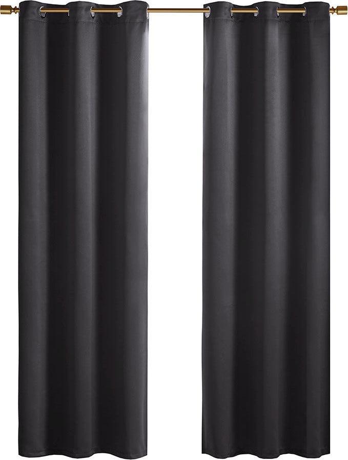 Olliix.com Curtains - Taren 63 H Solid Blackout Triple Weave Grommet Top Curtain Panel Pair Black