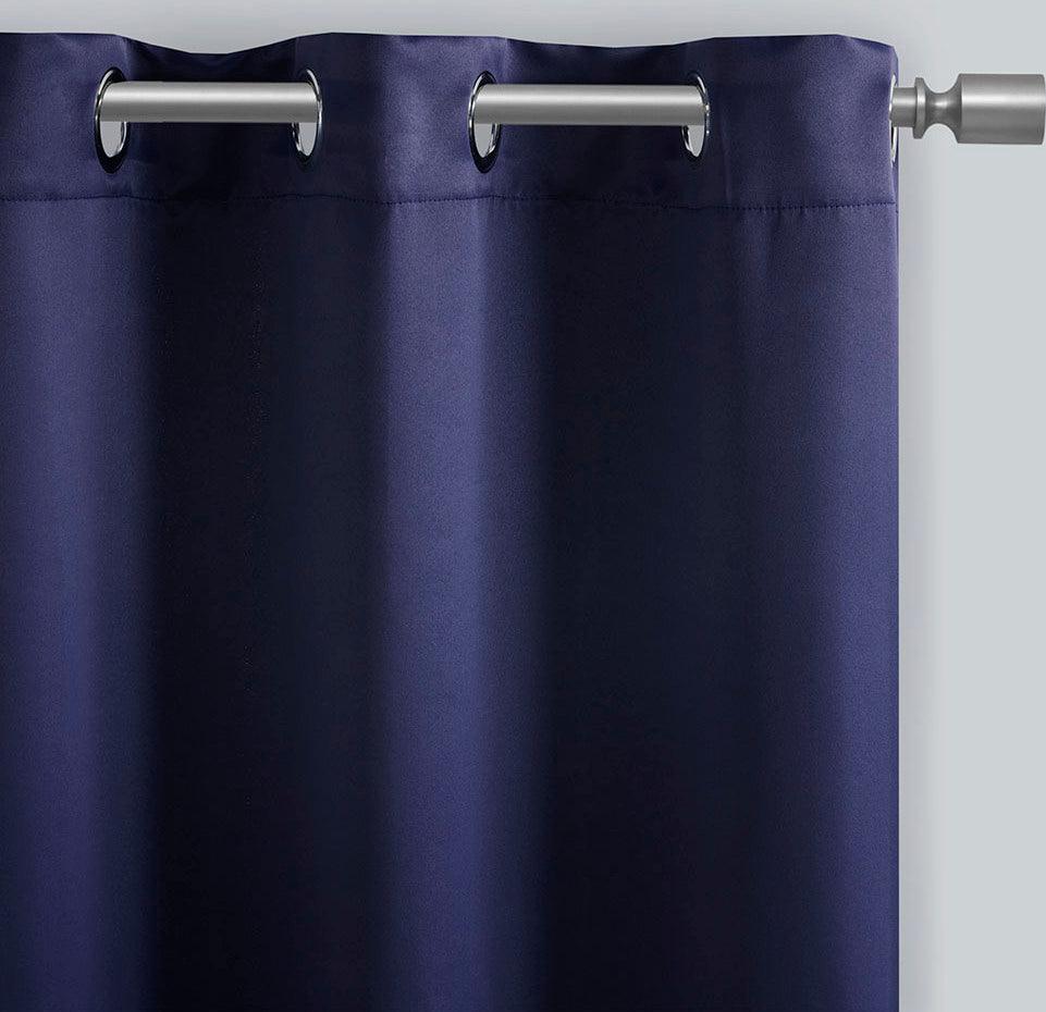 Olliix.com Curtains - Taren 63 H Solid Blackout Triple Weave Grommet Top Curtain Panel Pair Navy