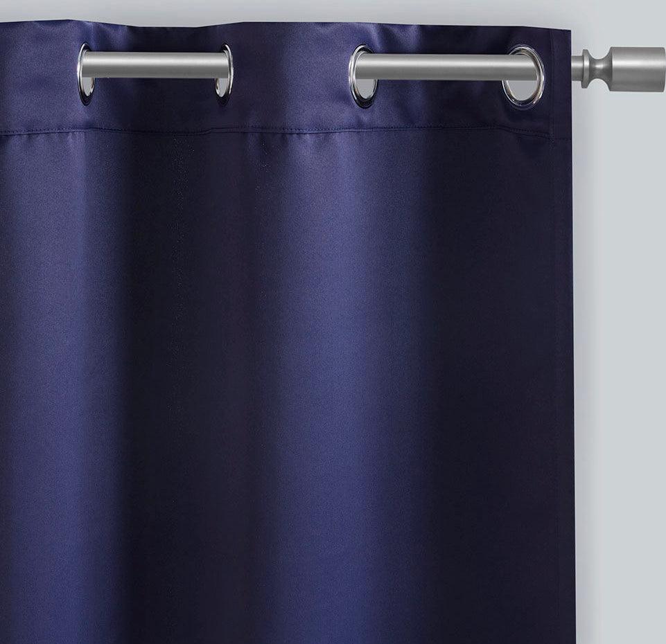 Olliix.com Curtains - Taren 63 H Solid Blackout Triple Weave Grommet Top Curtain Panel Pair Navy