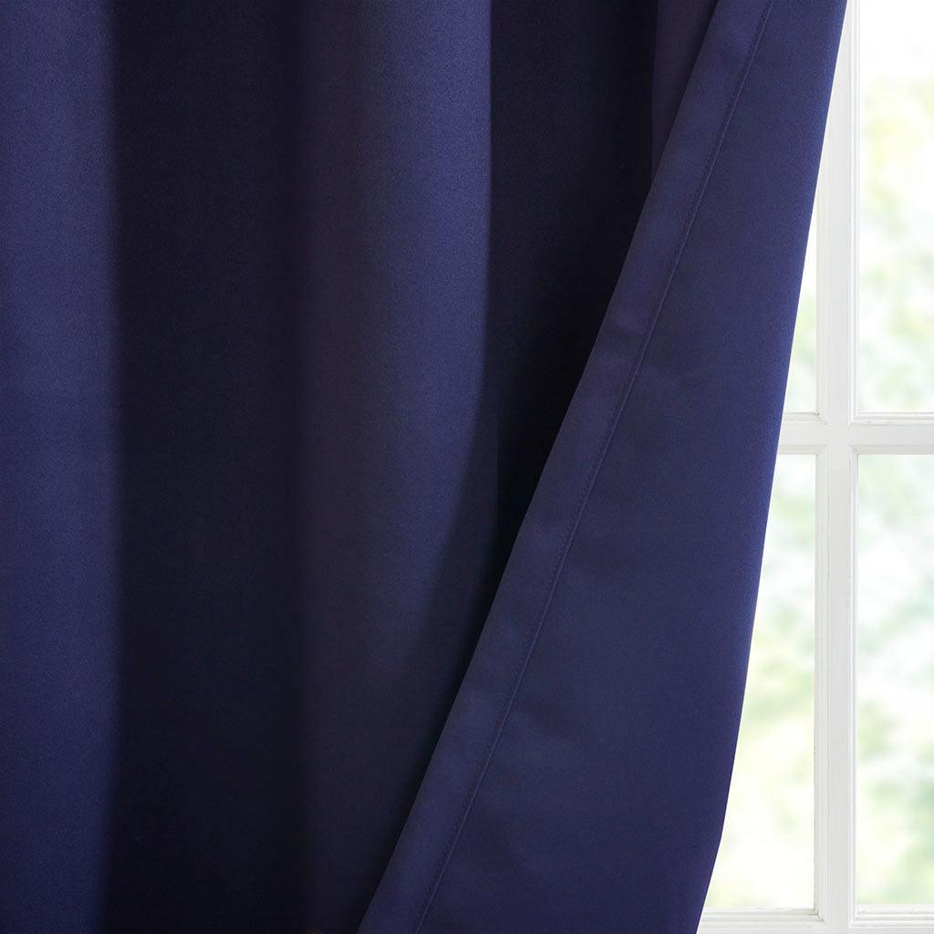 Olliix.com Curtains - Taren 63 H Solid Blackout Triple Weave Grommet Top Curtain Panel Pair Navy