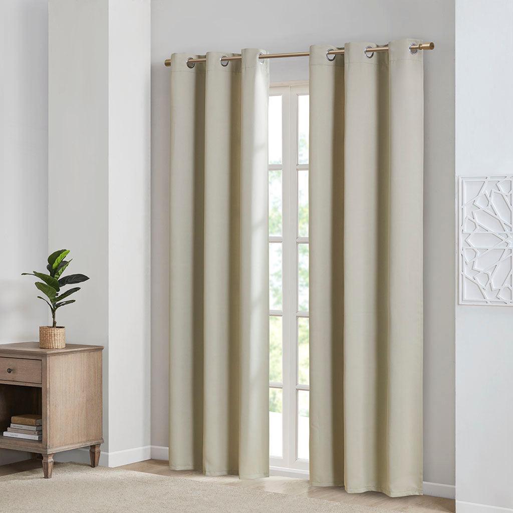 Olliix.com Curtains - Taren 84 H Solid Blackout Triple Weave Grommet Top Curtain Panel Pair Beige