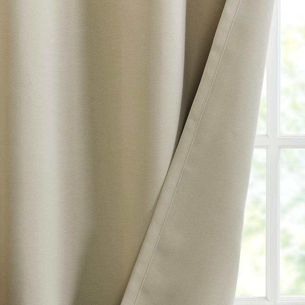 Olliix.com Curtains - Taren 84 H Solid Blackout Triple Weave Grommet Top Curtain Panel Pair Beige