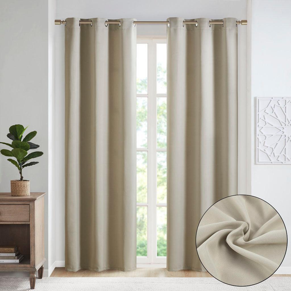Olliix.com Curtains - Taren 84 H Solid Blackout Triple Weave Grommet Top Curtain Panel Pair Beige
