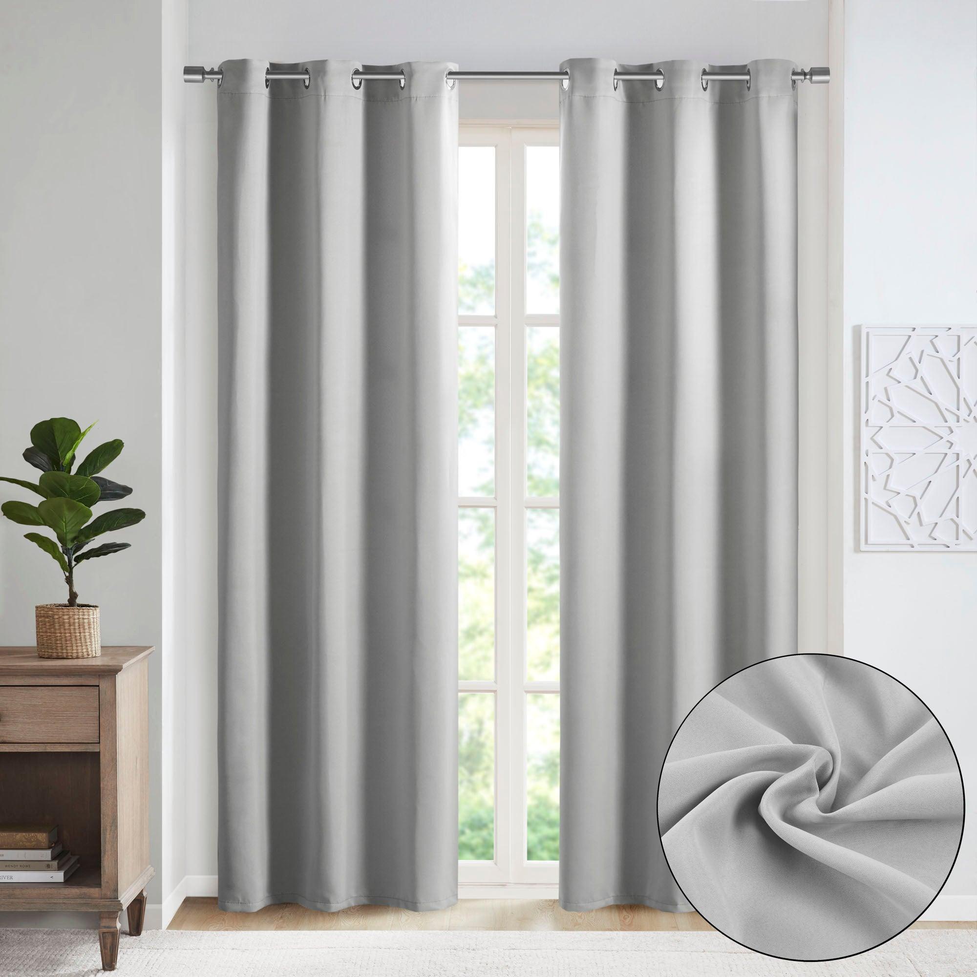 Olliix.com Curtains - Taren 84 H Solid Blackout Triple Weave Grommet Top Curtain Panel Pair Gray