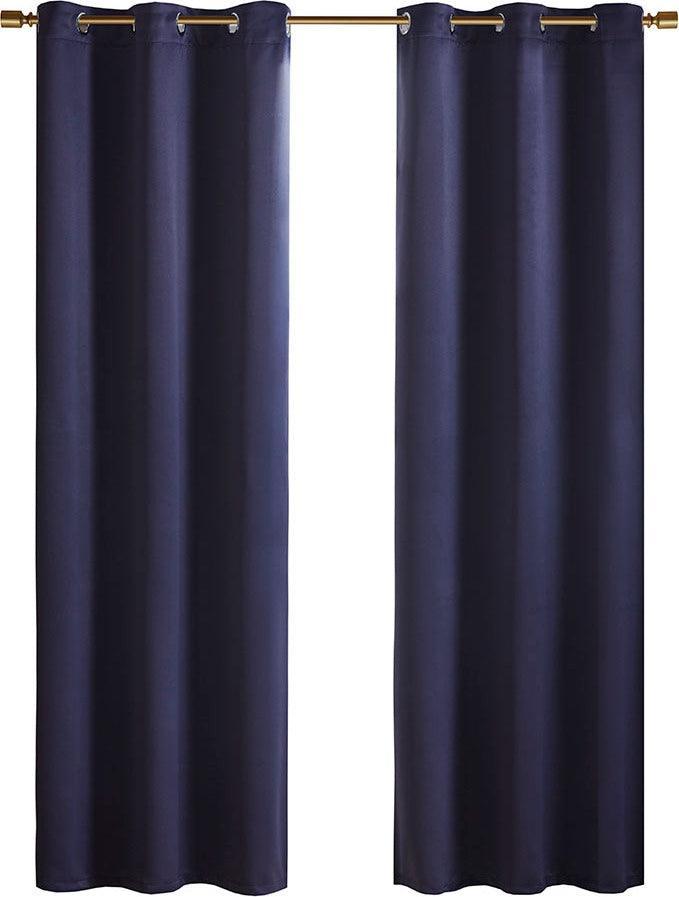 Olliix.com Curtains - Taren 84 H Solid Blackout Triple Weave Grommet Top Curtain Panel Pair Navy