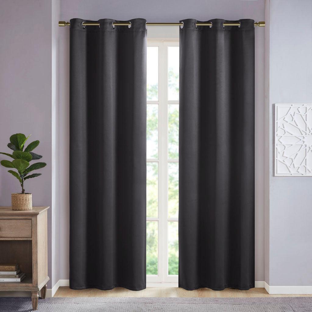 Olliix.com Curtains - Taren 95 H Solid Blackout Triple Weave Grommet Top Curtain Panel Pair Black
