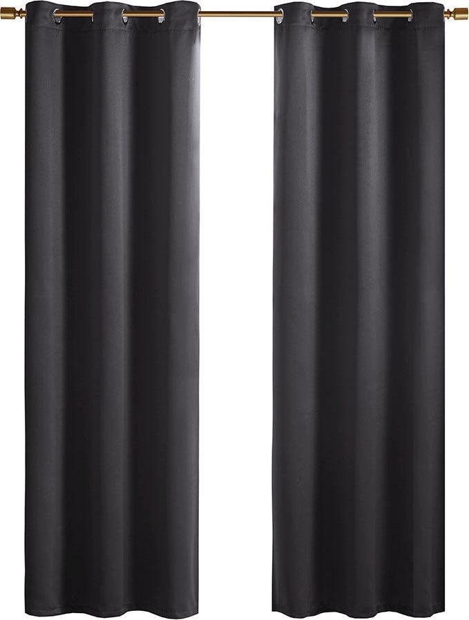 Olliix.com Curtains - Taren 95 H Solid Blackout Triple Weave Grommet Top Curtain Panel Pair Black