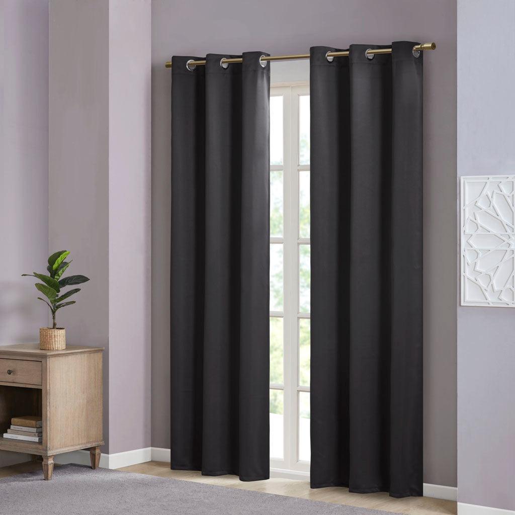 Olliix.com Curtains - Taren 95 H Solid Blackout Triple Weave Grommet Top Curtain Panel Pair Black