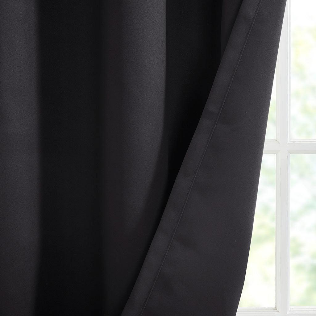 Olliix.com Curtains - Taren 95 H Solid Blackout Triple Weave Grommet Top Curtain Panel Pair Black