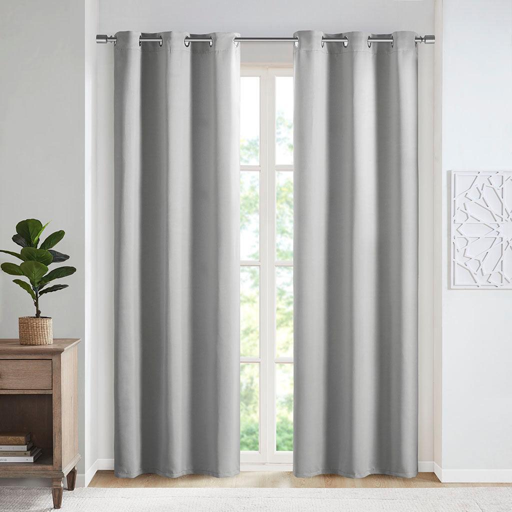Olliix.com Curtains - Taren 95 H Solid Blackout Triple Weave Grommet Top Curtain Panel Pair Gray