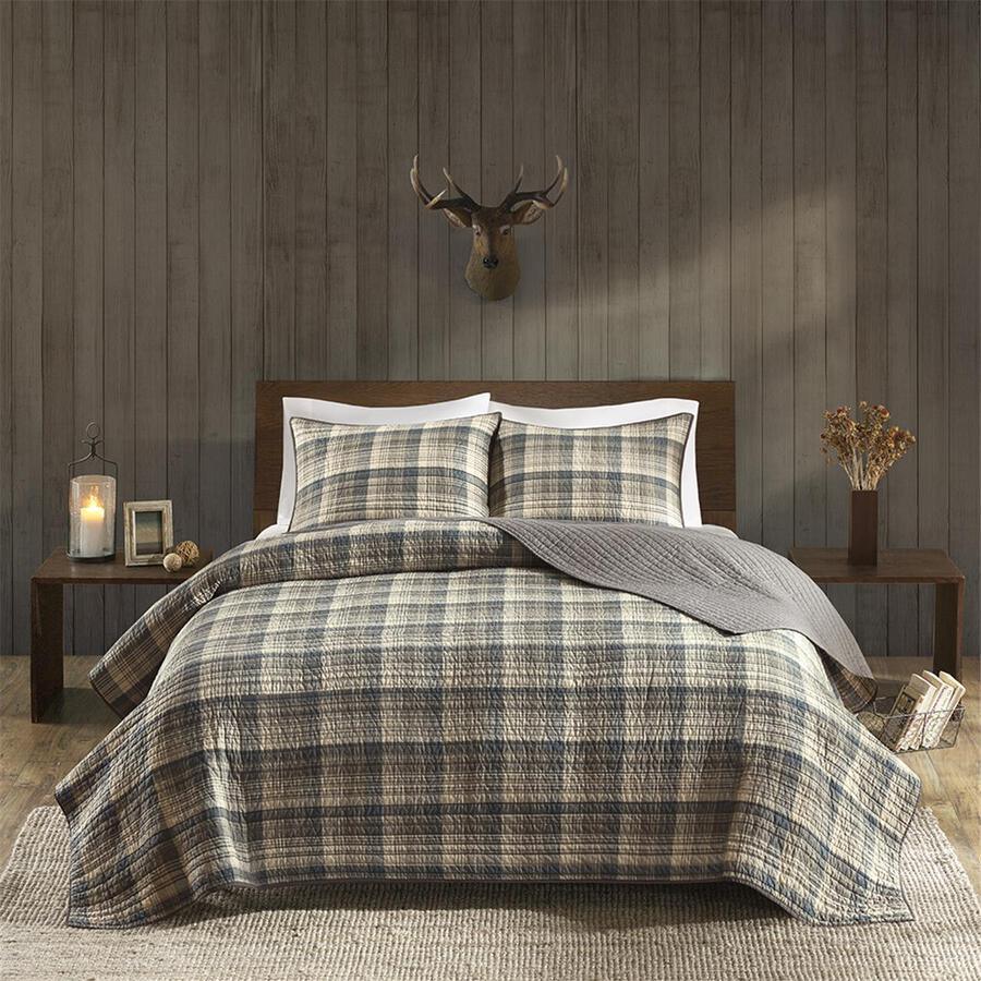 Olliix.com Comforters & Blankets - Tasha Lodge/Cabin 1 Cotton Oversized Quilt Mini Set King/Cal King Tan