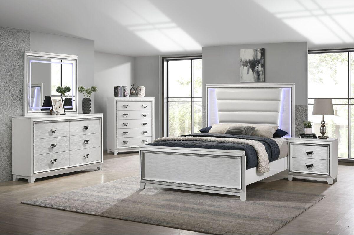 Elements Bedroom Sets - Taunder Dresser with LED Mirror in White