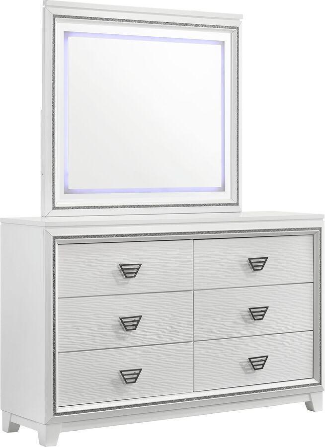 Elements Bedroom Sets - Taunder Dresser with LED Mirror in White