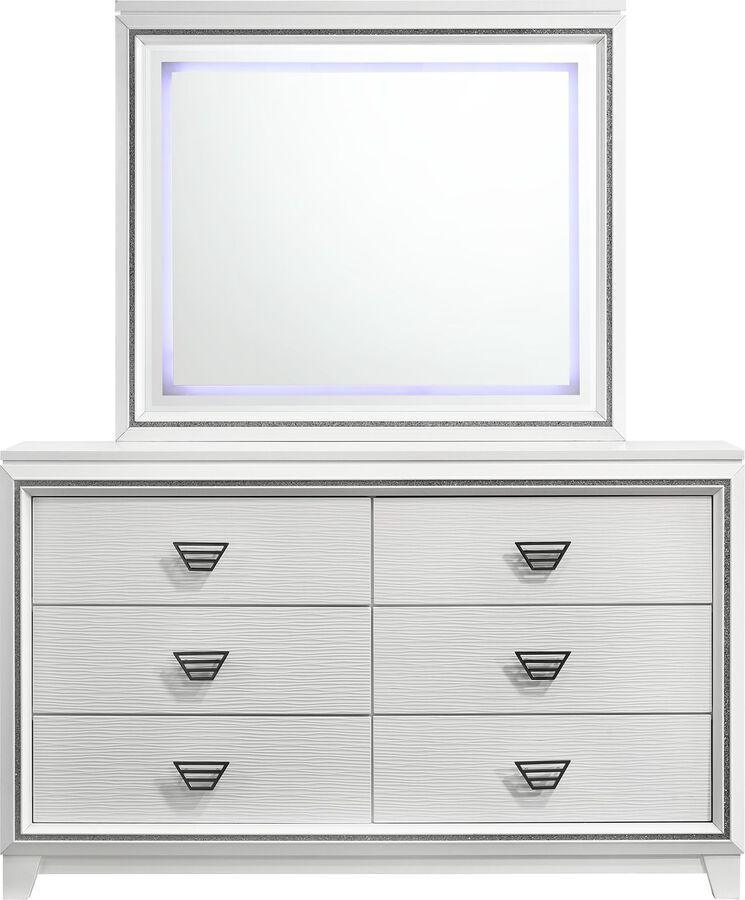 Elements Bedroom Sets - Taunder Dresser with LED Mirror in White
