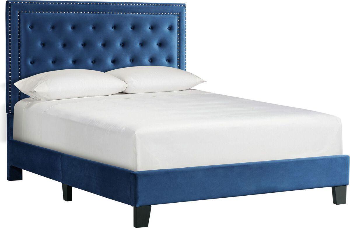 Elements Beds - Teagan Queen Upholstered Platform Bed in Navy