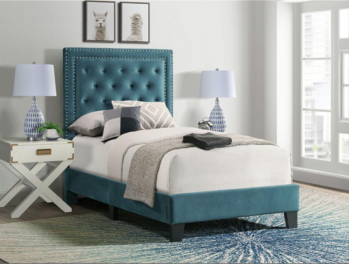 Elements Beds - Teagan Twin Upholstered Platform Bed in Blue