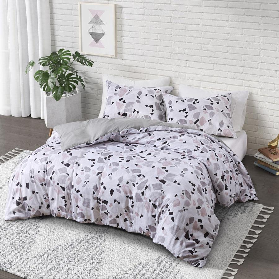 Olliix.com Duvet & Duvet Sets - Terrazzo King/California King Cotton Printed Duvet Cover Set Blush & Gray