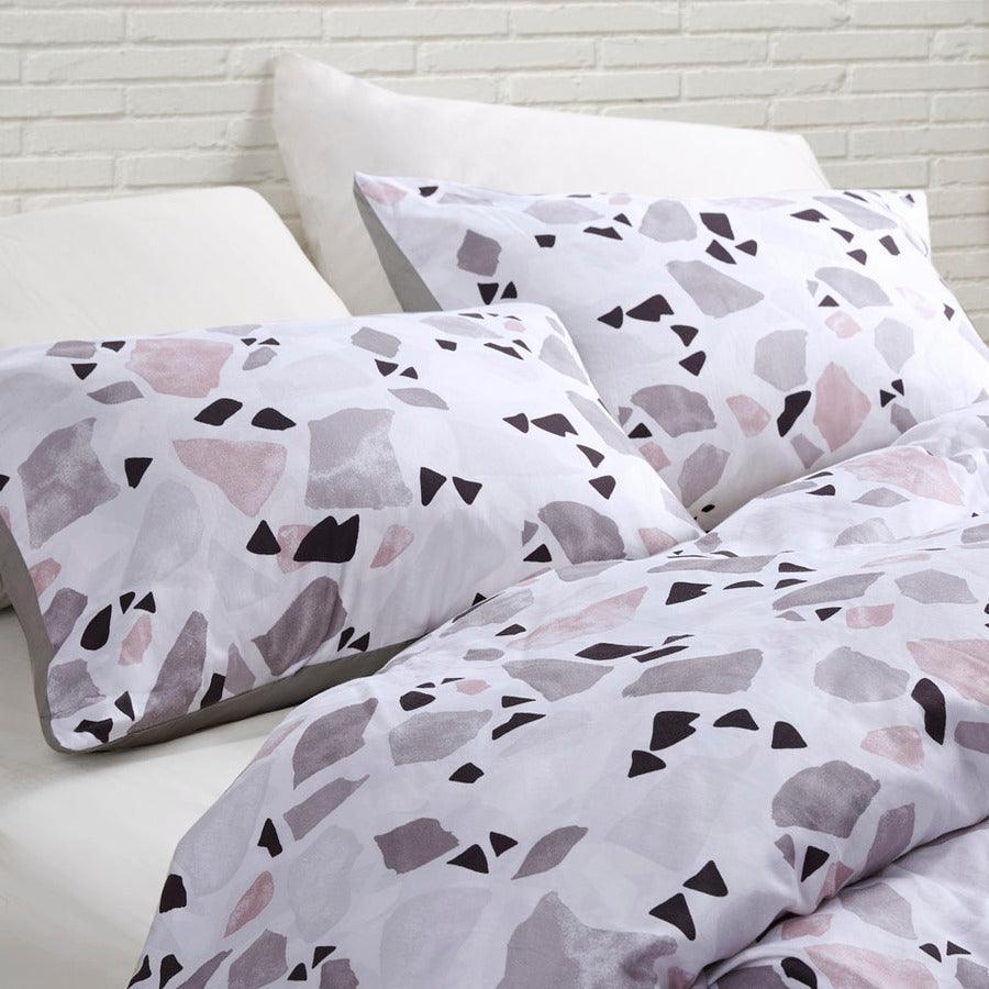 Olliix.com Duvet & Duvet Sets - Terrazzo King/California King Cotton Printed Duvet Cover Set Blush & Gray