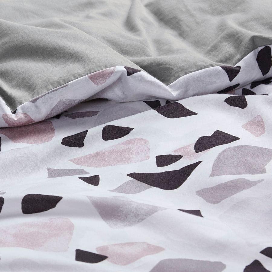 Olliix.com Duvet & Duvet Sets - Terrazzo King/California King Cotton Printed Duvet Cover Set Blush & Gray