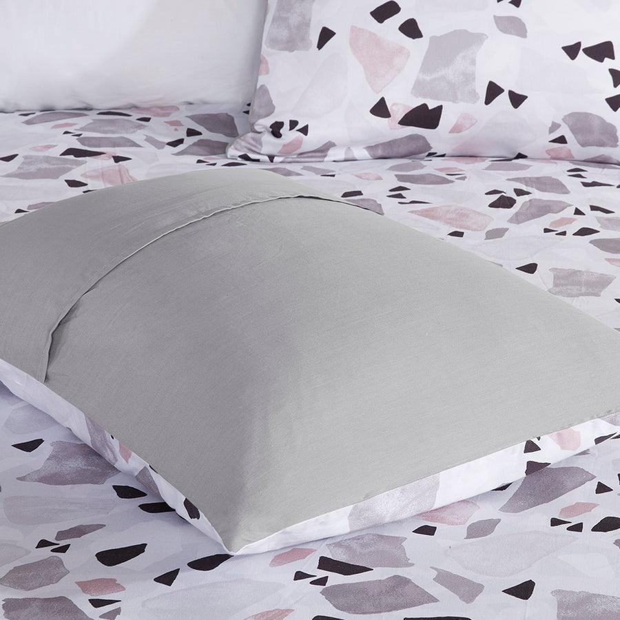 Olliix.com Duvet & Duvet Sets - Terrazzo King/California King Cotton Printed Duvet Cover Set Blush & Gray