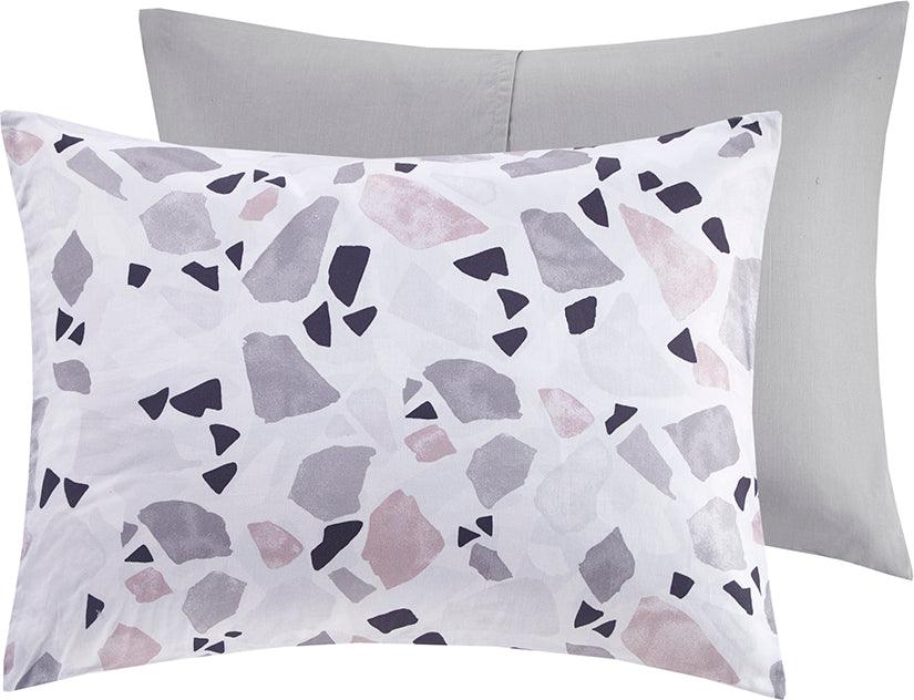 Olliix.com Duvet & Duvet Sets - Terrazzo King/California King Cotton Printed Duvet Cover Set Blush & Gray