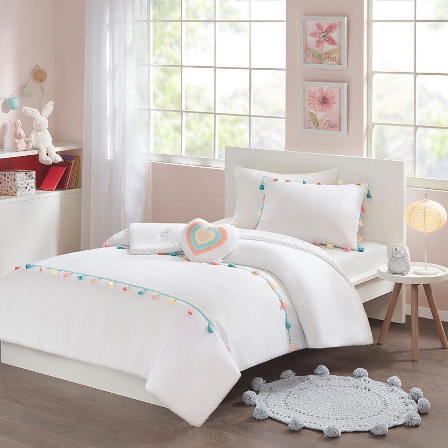 Olliix.com Comforters & Blankets - Tessa Twin Tassel Casual Comforter Set White