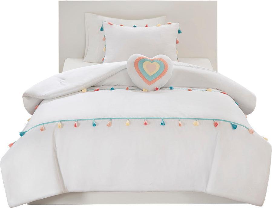 Olliix.com Comforters & Blankets - Tessa Twin Tassel Casual Comforter Set White