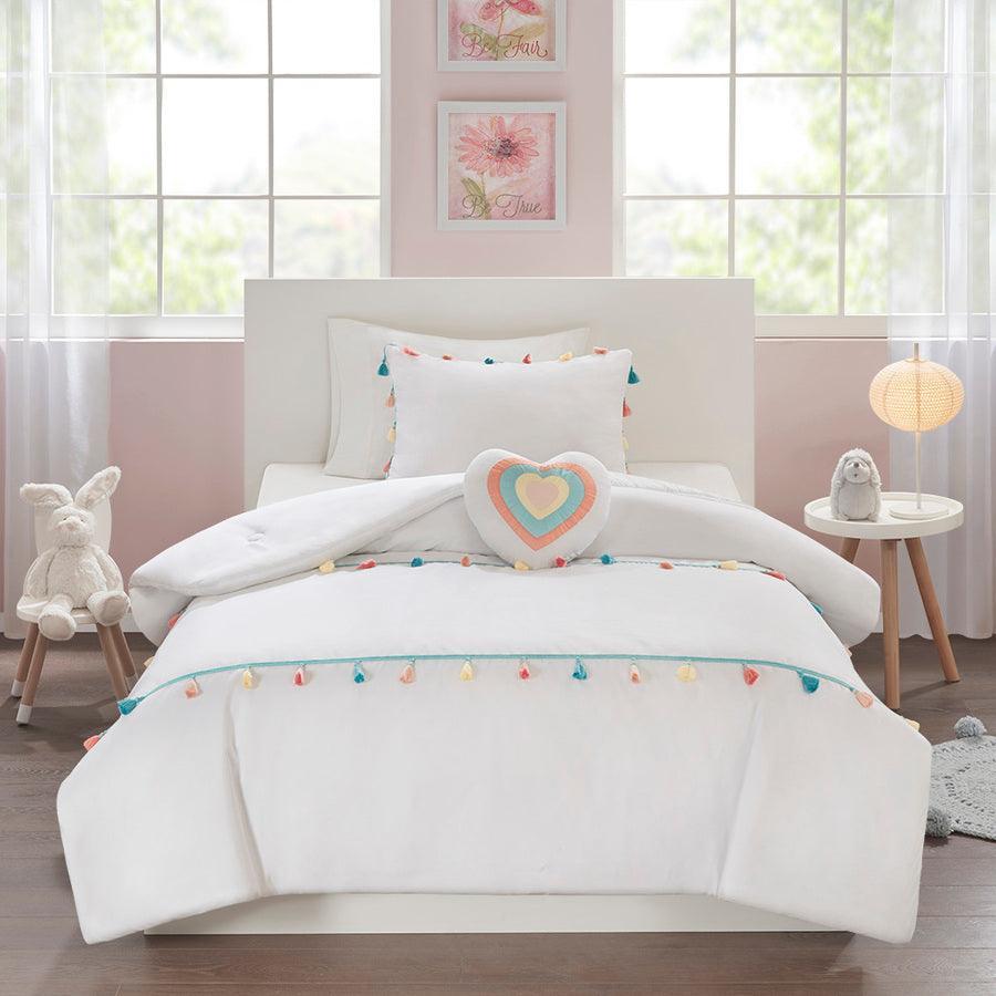 Olliix.com Comforters & Blankets - Tessa Twin Tassel Casual Comforter Set White