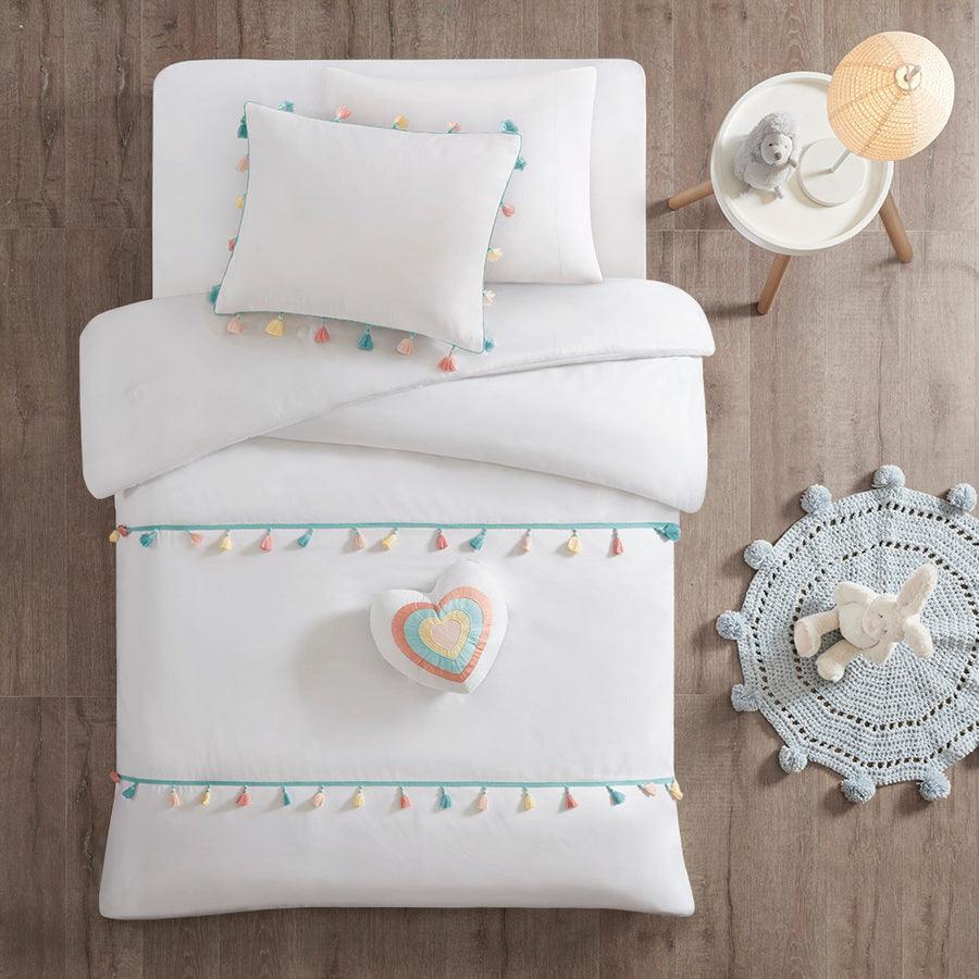Olliix.com Comforters & Blankets - Tessa Twin Tassel Casual Comforter Set White