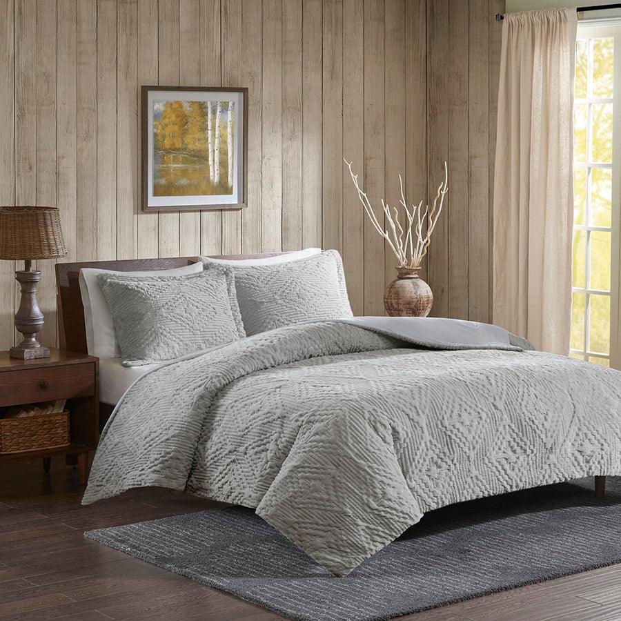 Olliix.com Comforters & Blankets - Teton Embroidered Plush Coverlet Set Full/Queen Gray