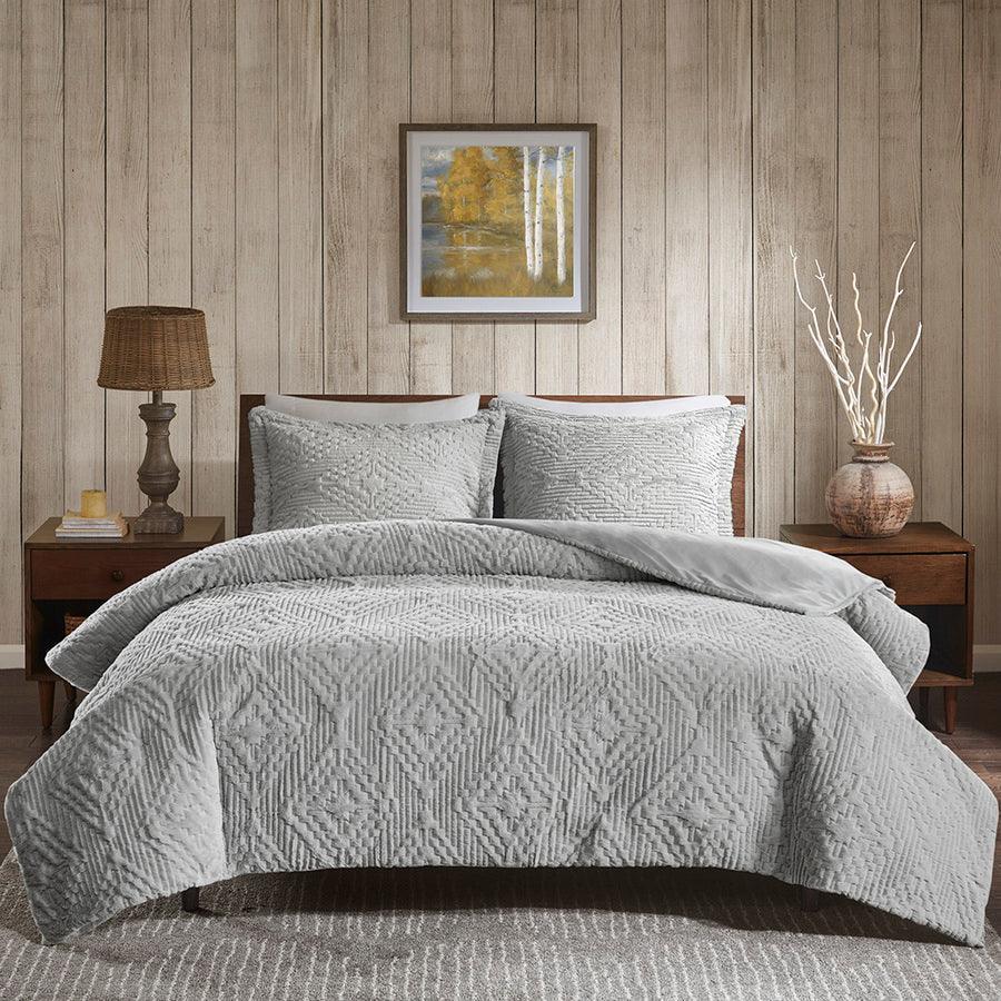 Olliix.com Comforters & Blankets - Teton Embroidered Plush Coverlet Set Full/Queen Gray