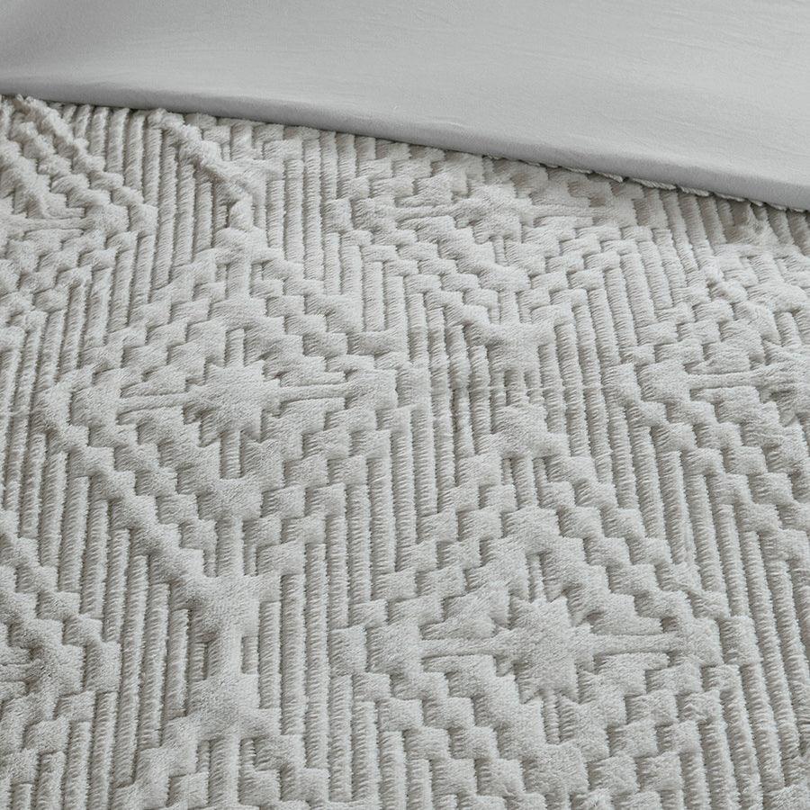 Olliix.com Comforters & Blankets - Teton Embroidered Plush Coverlet Set Full/Queen Gray