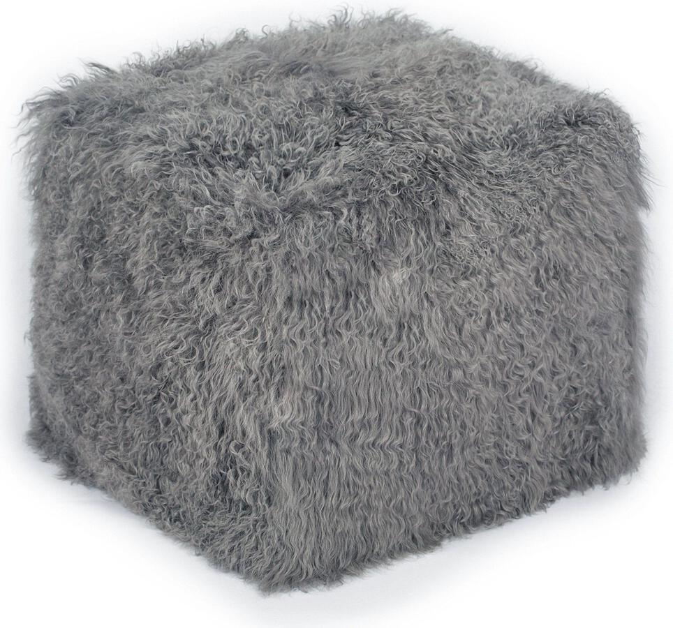 Tov Furniture Ottomans & Stools - Tibetan Sheep Grey Pouf White