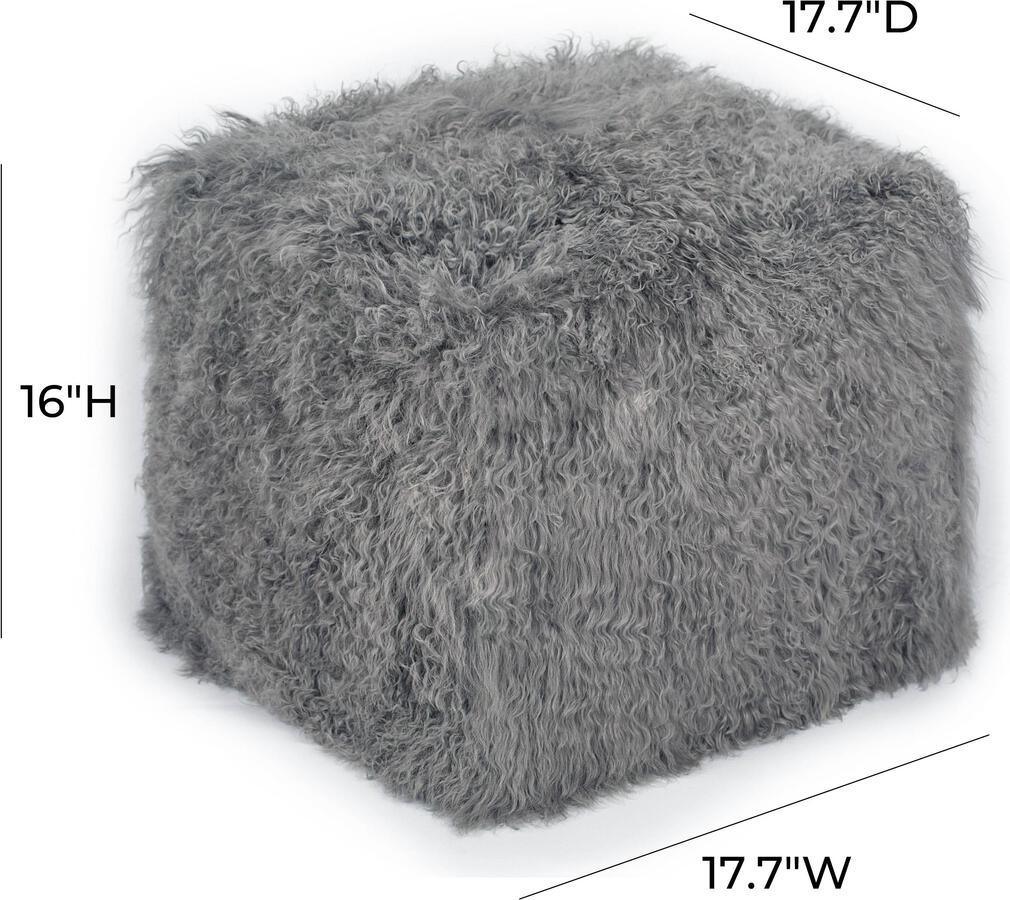 Tov Furniture Ottomans & Stools - Tibetan Sheep Grey Pouf White