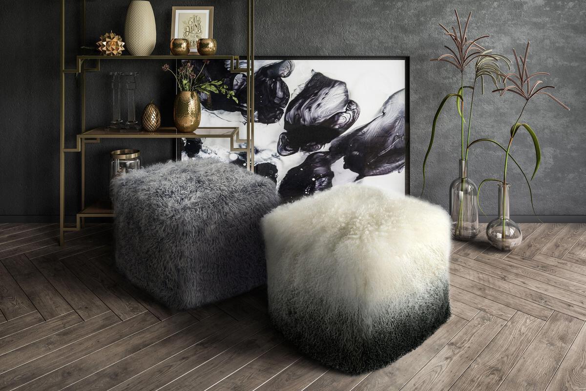 Tov Furniture Ottomans & Stools - Tibetan Sheep Grey Pouf White