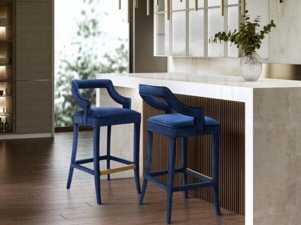 Tov Furniture Barstools - Tiffany Velvet Counter Stool Navy