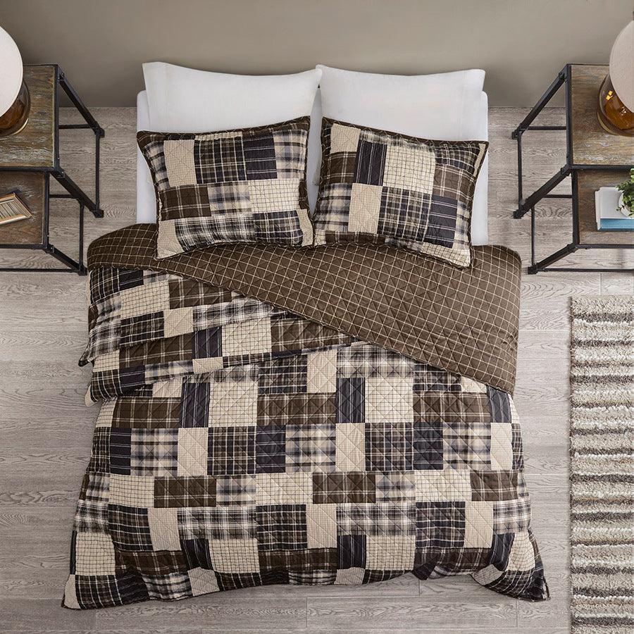 Olliix.com Comforters & Blankets - Timber Full/Queen 3 Piece Reversible Printed Coverlet Set Black & Brown