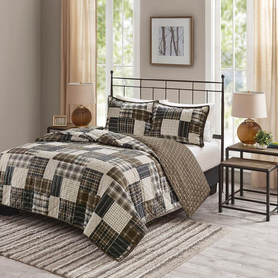 Olliix.com Comforters & Blankets - Timber King/California King 3 Piece Reversible Printed Coverlet Set Black & Brown