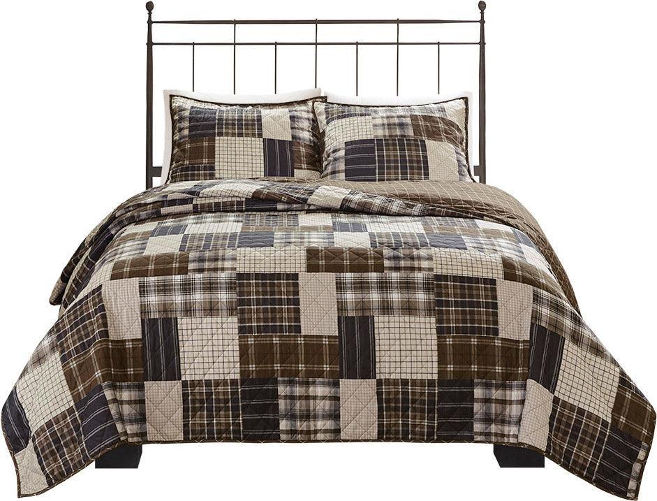 Olliix.com Comforters & Blankets - Timber King/California King 3 Piece Reversible Printed Coverlet Set Black & Brown