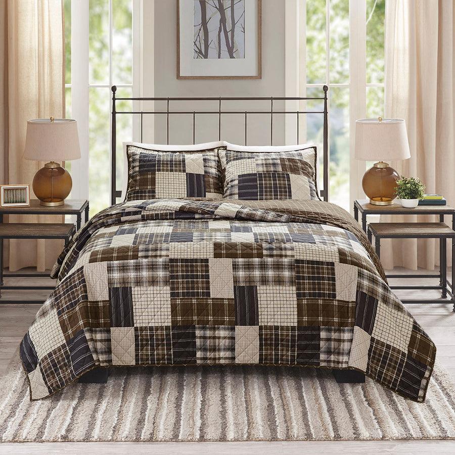 Olliix.com Comforters & Blankets - Timber King/California King 3 Piece Reversible Printed Coverlet Set Black & Brown