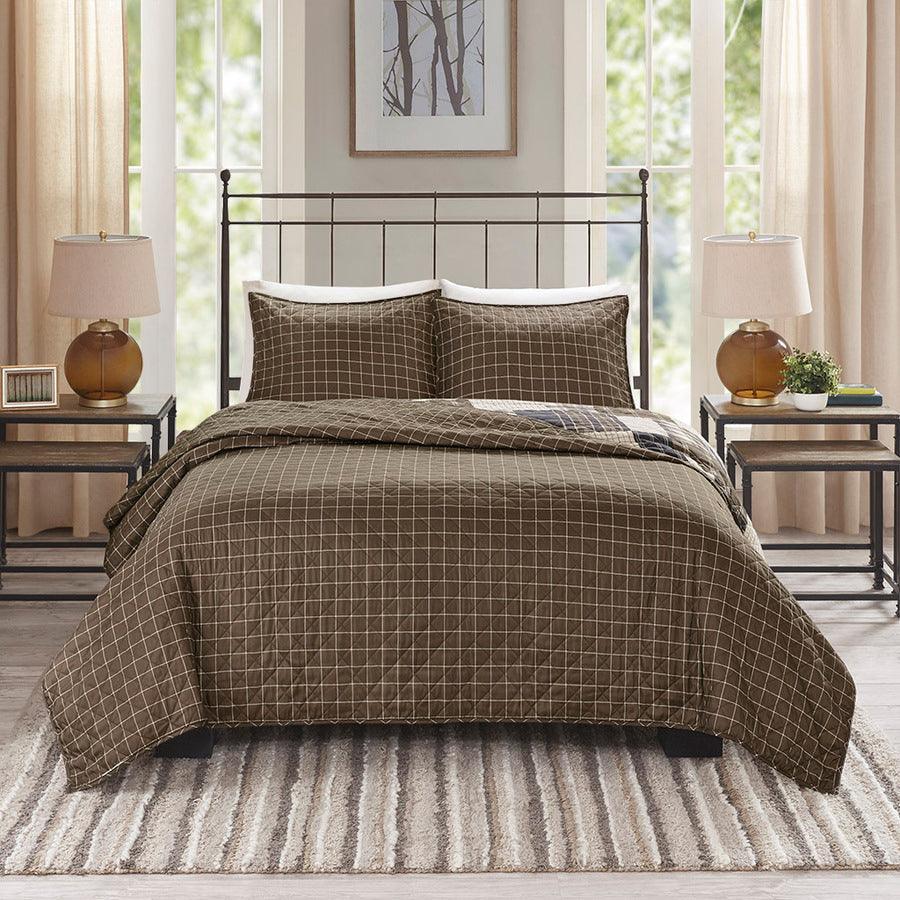 Olliix.com Comforters & Blankets - Timber King/California King 3 Piece Reversible Printed Coverlet Set Black & Brown