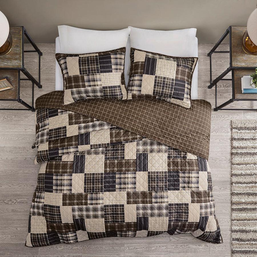 Olliix.com Comforters & Blankets - Timber King/California King 3 Piece Reversible Printed Coverlet Set Black & Brown
