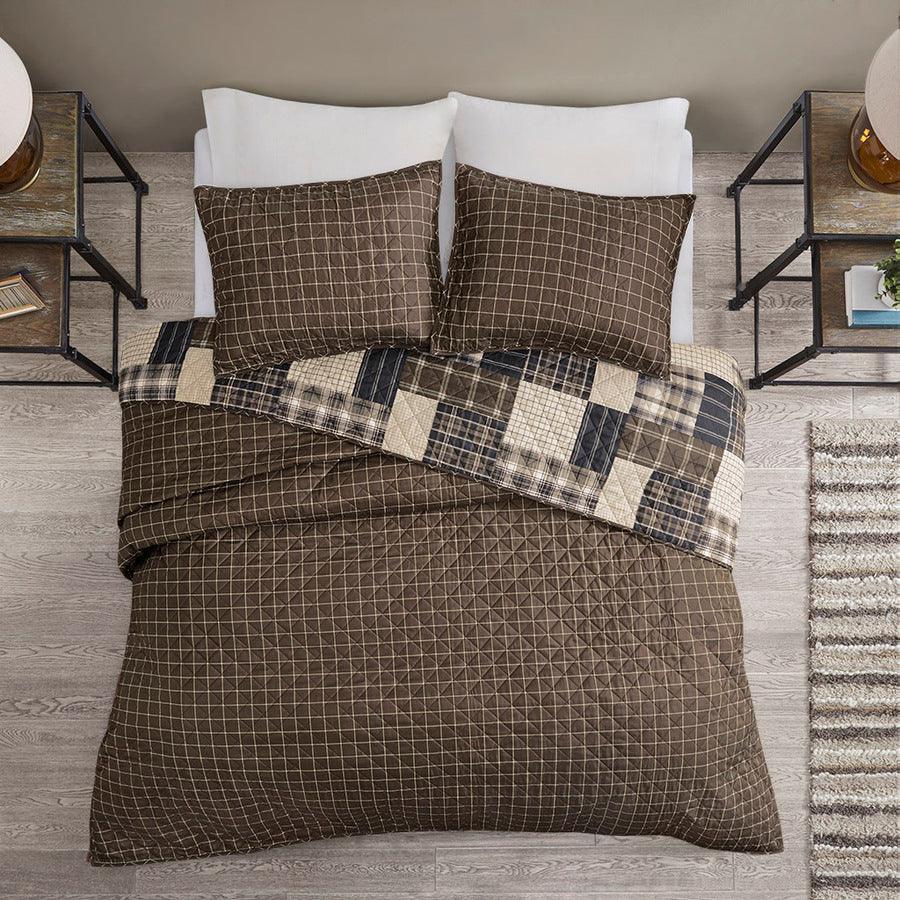 Olliix.com Comforters & Blankets - Timber King/California King 3 Piece Reversible Printed Coverlet Set Black & Brown