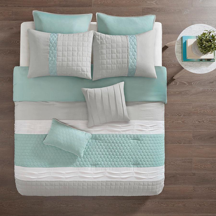 Olliix.com Comforters & Blankets - Tinsley 8 Piece Comforter Set Seafoam & Gray Cal King
