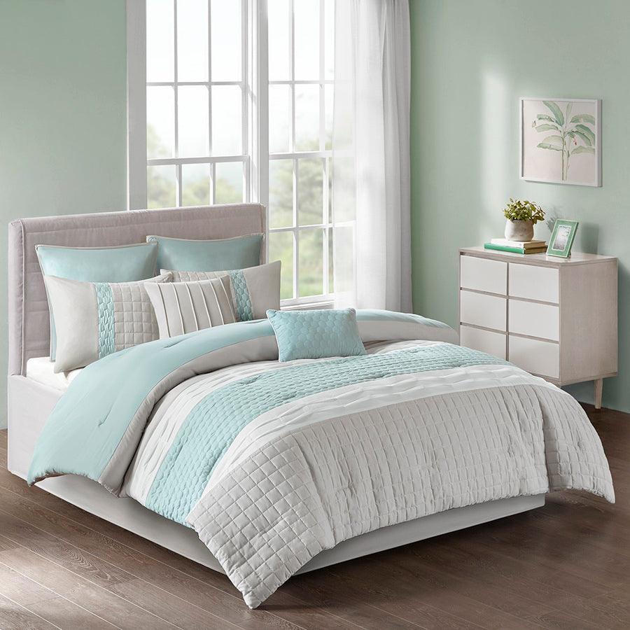 Olliix.com Comforters & Blankets - Tinsley 8 Piece Comforter Set Seafoam & Gray Cal King