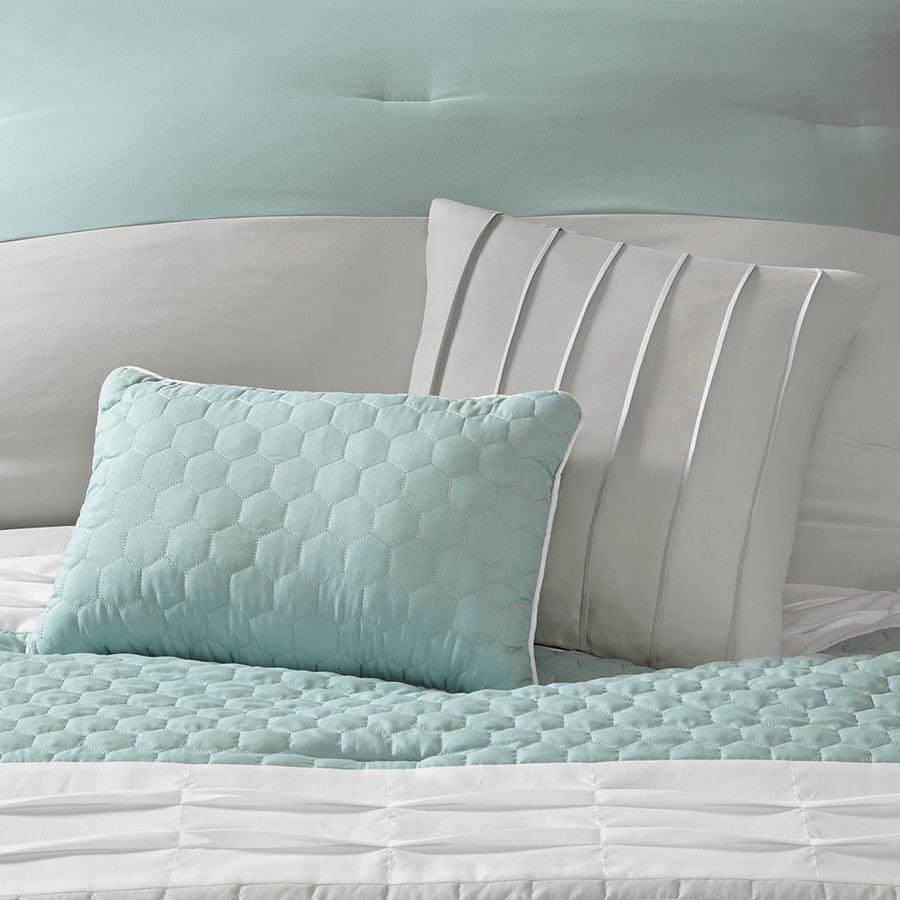 Olliix.com Comforters & Blankets - Tinsley 8 Piece Comforter Set Seafoam & Gray Cal King