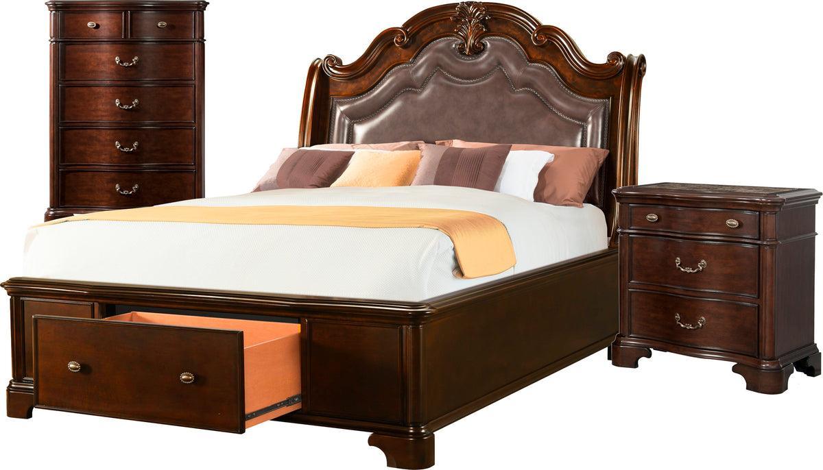 Elements Bedroom Sets - Tomlyn King Storage 3PC Bedroom Set Dark Cherry