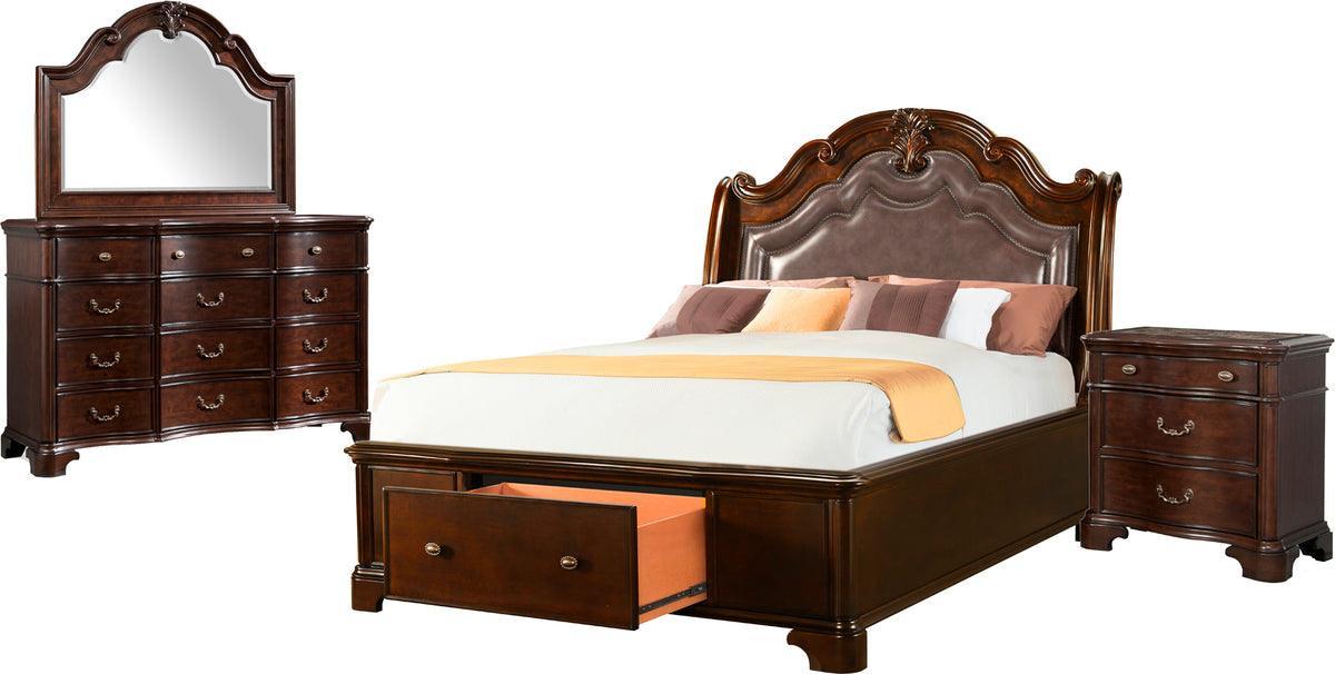 Elements Bedroom Sets - Tomlyn King Storage 4PC Bedroom Set Dark Cherry