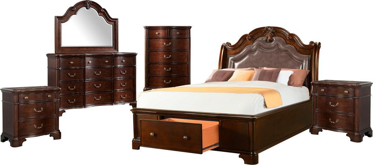 Elements Bedroom Sets - Tomlyn Queen Storage 6PC Bedroom Set Dark Cherry