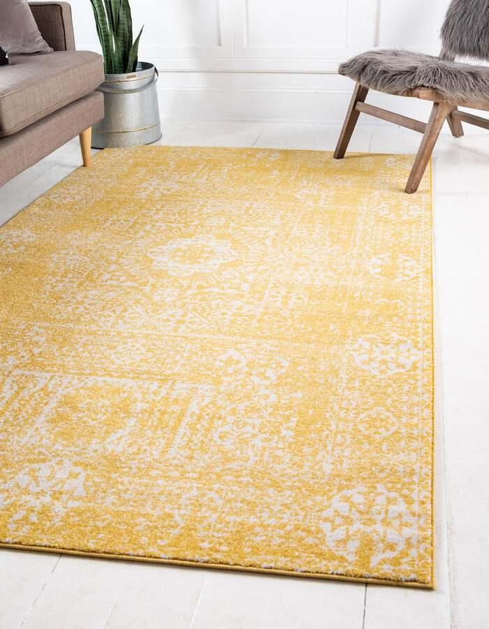 Unique Loom Indoor Rugs - Tradition Medallion 9x12 Yellow & Ivory